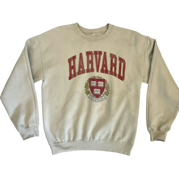 Harvard University Veritas Sweatshirt M Crewneck College Crest Thrashed Grunge - Picture 1 of 16